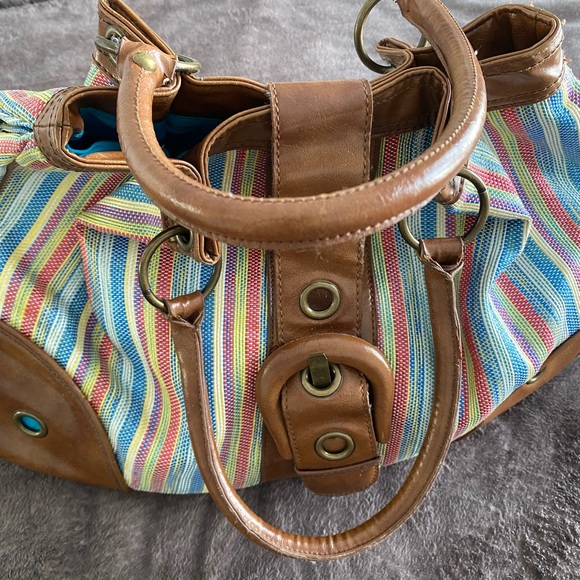 Aldo Colorful Striped Shoulder Bag with Brown Accents - Picture 5 of 12